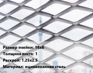 Сетка ЦПВС 16х6 s=1 Раскрой: 1.25х2.5 оцинкованная сталь